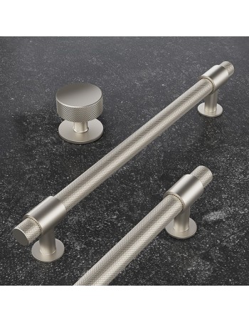 Poignée Barre Et Bouton System Moletés En Nickel Brosse