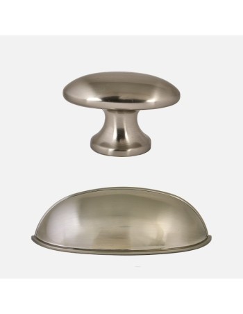 Poignée Coquille Et Bouton Ovale Monza Modernes En Nickel Brossé 2