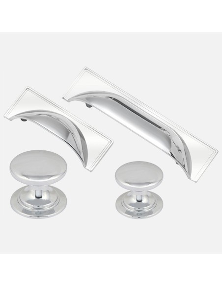 Collection Windsor Poignées Coquille Et Boutons Assortis En Chrome Poli