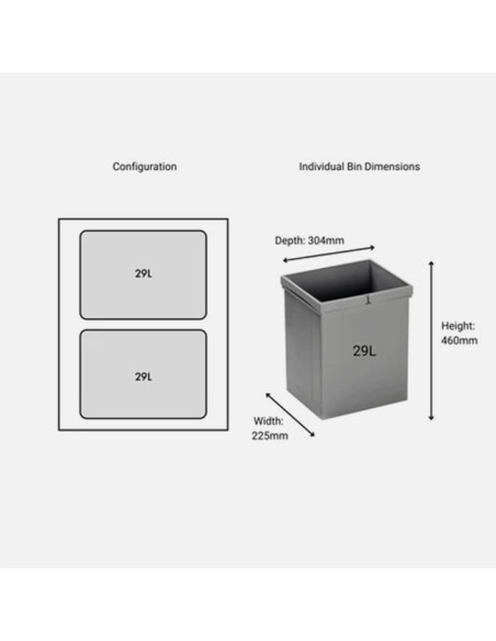 Poubelle Intégrée Wesco Tandembox Pleine Hauteur À 2 Bacs - 64 L Pour Meubles De 500 mm