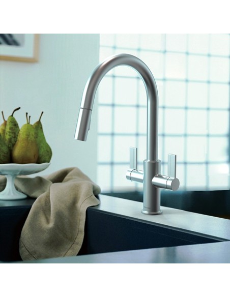 Robinet Clearwater Kira Double Levier Douchette Extractible Nickel (Pvd)