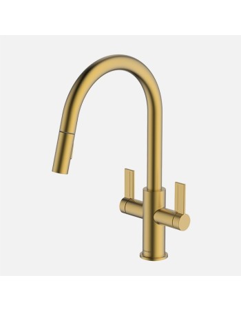 Robinet Clearwater Kira Avec Double Levier Et Douchette Extractible Laiton Satiné