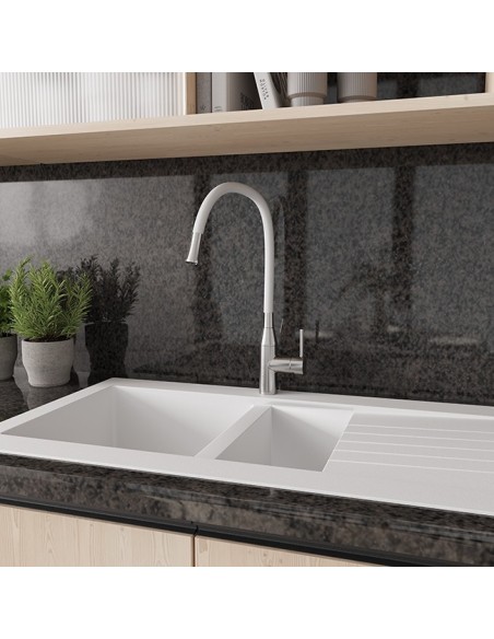 Mitigeur De Cuisine Clearwater Morpho Flexible Chrome Et Bec Blanc