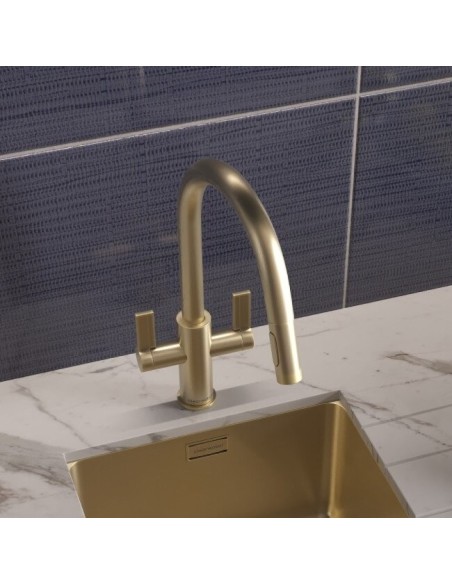 Robinet Clearwater Kira Avec Double Levier Et Douchette Extractible Laiton Satiné