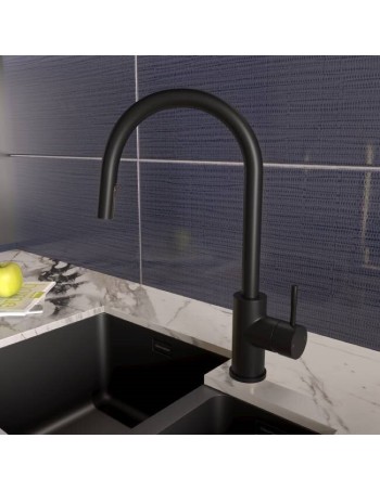 Robinet De Cuisine Tuscany Levier Latéral Et Douchette Extractible Noir Mat 2