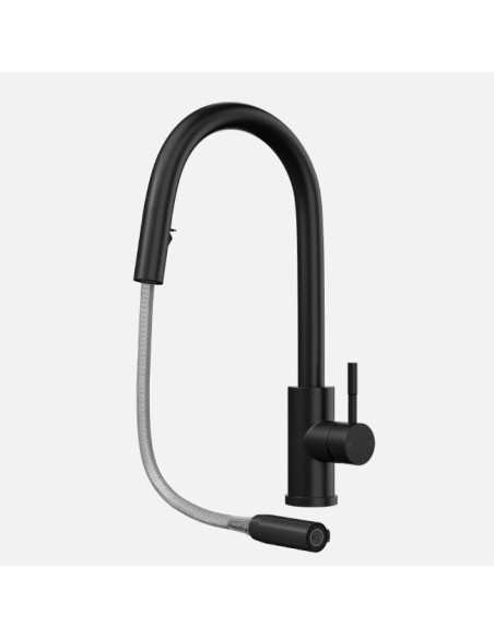 Robinet De Cuisine Tuscany Levier Latéral Et Douchette Extractible Noir Mat