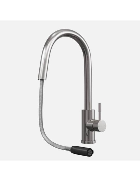 Robinet De Cuisine Tuscany Levier Latéral Et Douchette Extractible Nickel Brossé