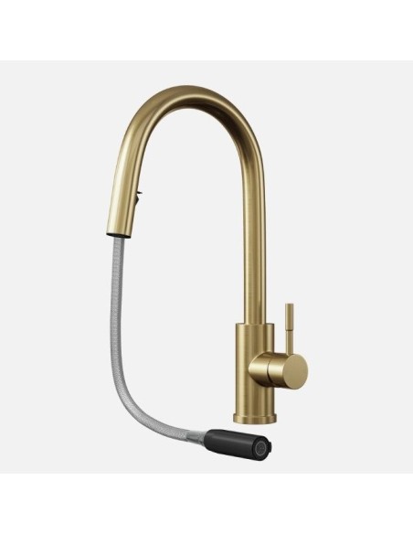 Robinet De Cuisine Tuscany Levier Latéral Et Douchette Extractible Laiton Mat
