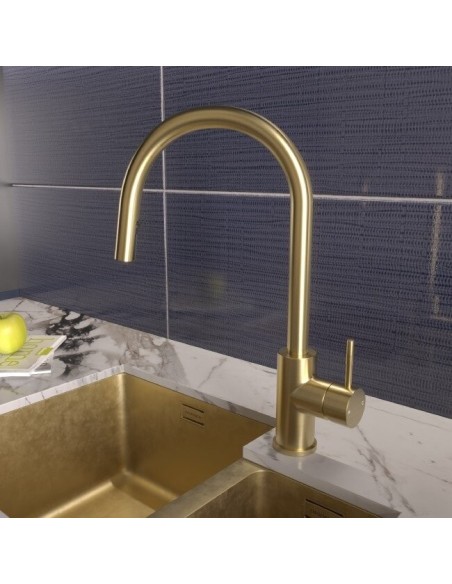 Robinet De Cuisine Tuscany Levier Latéral Et Douchette Extractible Laiton Mat