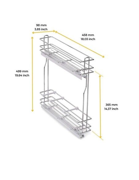 Étagère À Épices Coulissante Titane 150 Mm - Fermeture Douce Rangement Latéral