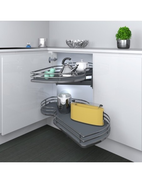 Meuble D’Angle Cuisine Inoxa Forme Haricot Avec Base Gris Foncé