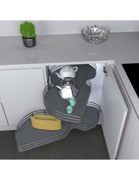 Meuble D’Angle Cuisine Inoxa Forme Haricot Avec Base Gris Foncé