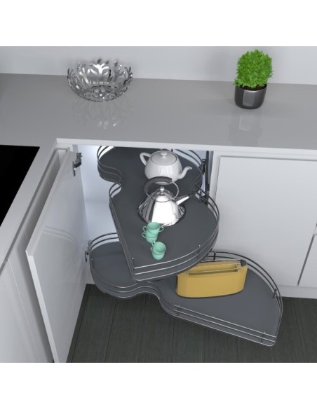 Meuble D’Angle Cuisine Inoxa Forme Haricot Avec Base Gris Foncé