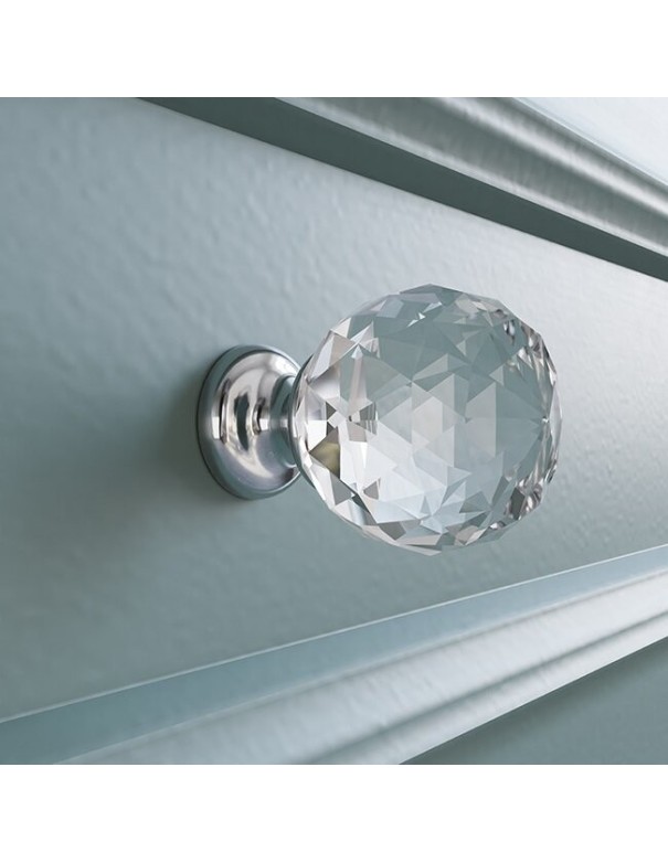 Bouton De Meuble En Cristal Avec Base Chrome