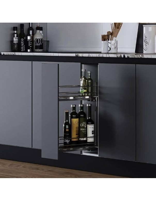 Étagère À Épices Coulissante Titane 150 Mm - Fermeture Douce Rangement Latéral