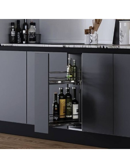 Étagère À Épices Coulissante Titane 150 Mm - Fermeture Douce Rangement Latéral