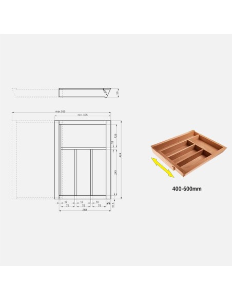 Range-Couverts En Bois Extensible - Organisateur De Tiroir De Cuisine