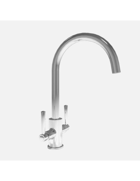 Mitigeur De Cuisine Double Levier Noa A Col De Cygne Chrome - Robinet De Cuisine Double Levier