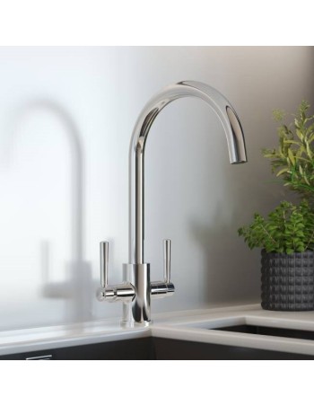 Mitigeur De Cuisine Double Levier Noa A Col De Cygne Chrome - Robinet De Cuisine Double Levier 2