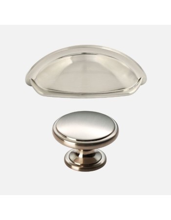 Oxford Poignées Coquille Et Boutons En Laiton Nickel Satiné 2